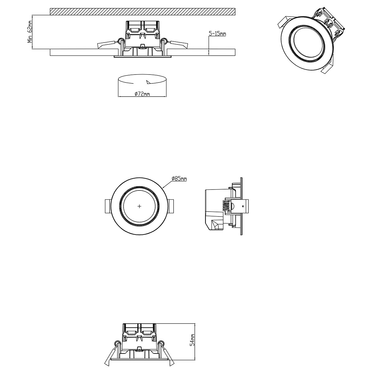 LED Spot 3 Pack - Inbouwspot - Trion Paniro - Rond 5W - Dimbaar - Warm Wit 3000K - Mat Chroom - Aluminium - Ø80mm