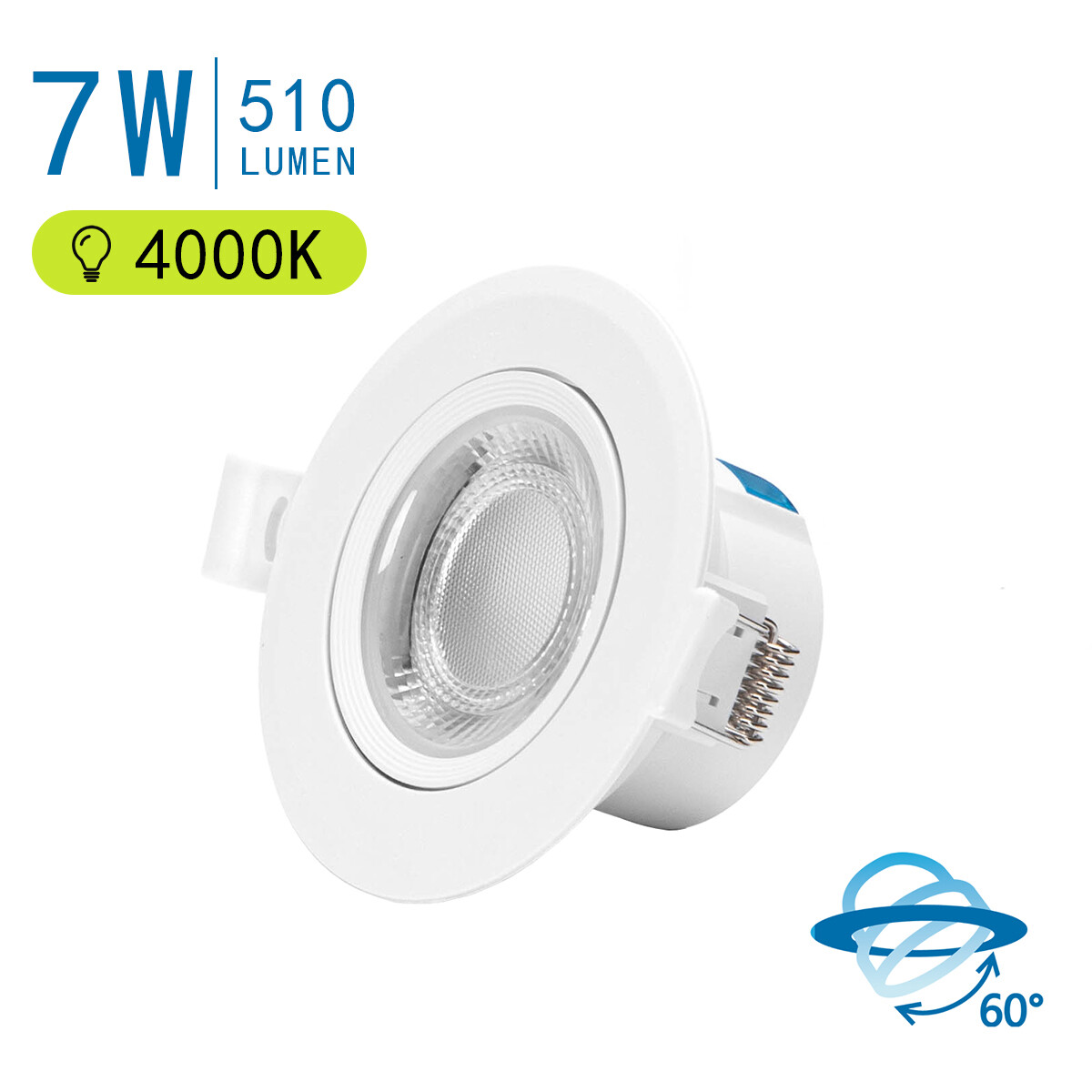 LED Spot - Inbouwspot - Aigi Lola - 7W - Natuurlijk Wit 4000K - Rond - Mat Wit - Aluminium