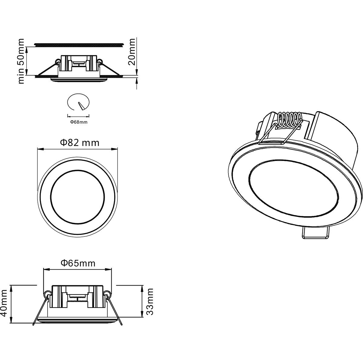 LED Spot - Inbouwspot - Trion Auran - 5W - Warm Wit 3000K - Rond - Mat Zwart - Kunststof