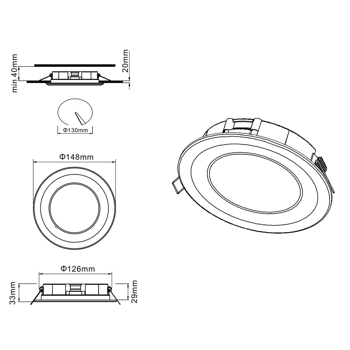 LED Spot - Inbouwspot - Trion Cynomi - 10W - Warm Wit 3000K - Rond - Mat Wit - Kunststof - Ø140mm