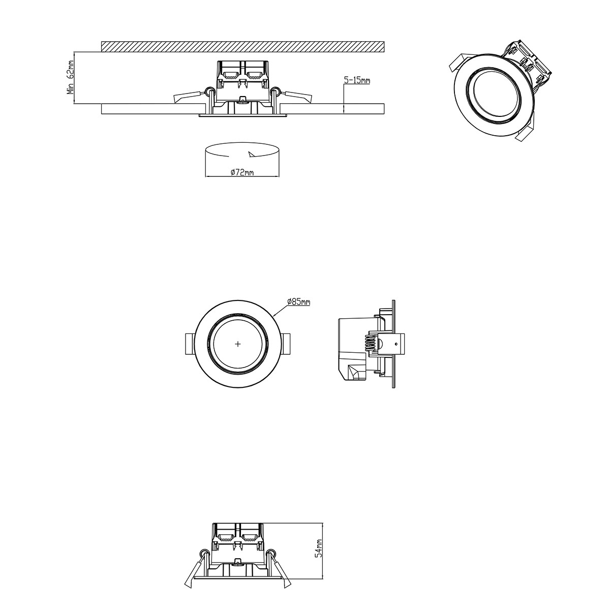 LED Spot - Inbouwspot - Trion Paniro - Rond 5W - Dimbaar - Warm Wit 3000K - Mat Wit - Aluminium - Ø80mm