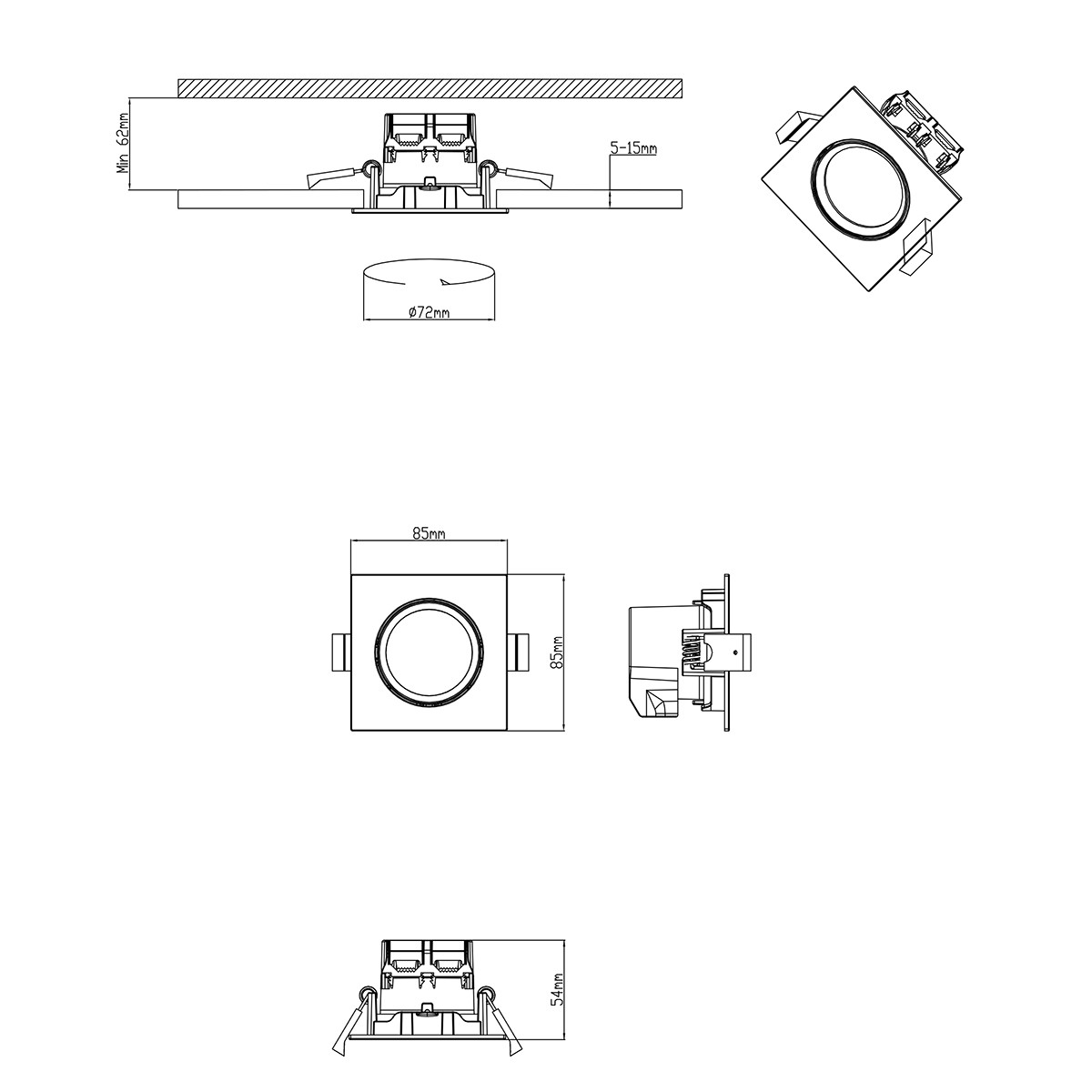 LED Spot - Inbouwspot - Trion Paniro - Vierkant 5W - Dimbaar - Warm Wit 3000K - Mat Chroom - Aluminium - 80mm