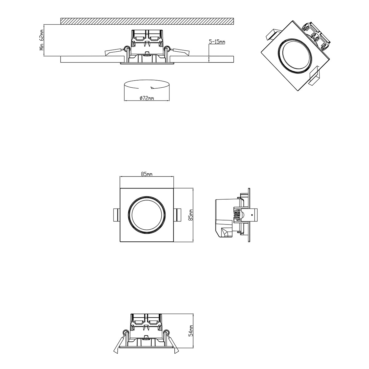 LED Spot - Inbouwspot - Trion Paniro - Vierkant 5W - Dimbaar - Warm Wit 3000K - Mat Nikkel - Aluminium - 80mm