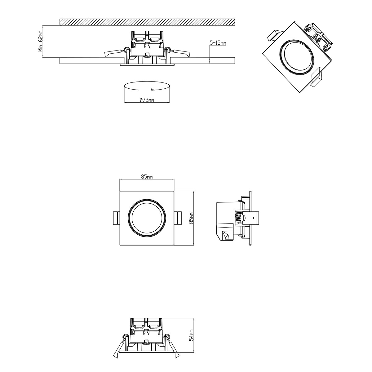 LED Spot - Inbouwspot - Trion Paniro - Vierkant 5W - Dimbaar - Warm Wit 3000K - Mat Wit - Aluminium - 80mm