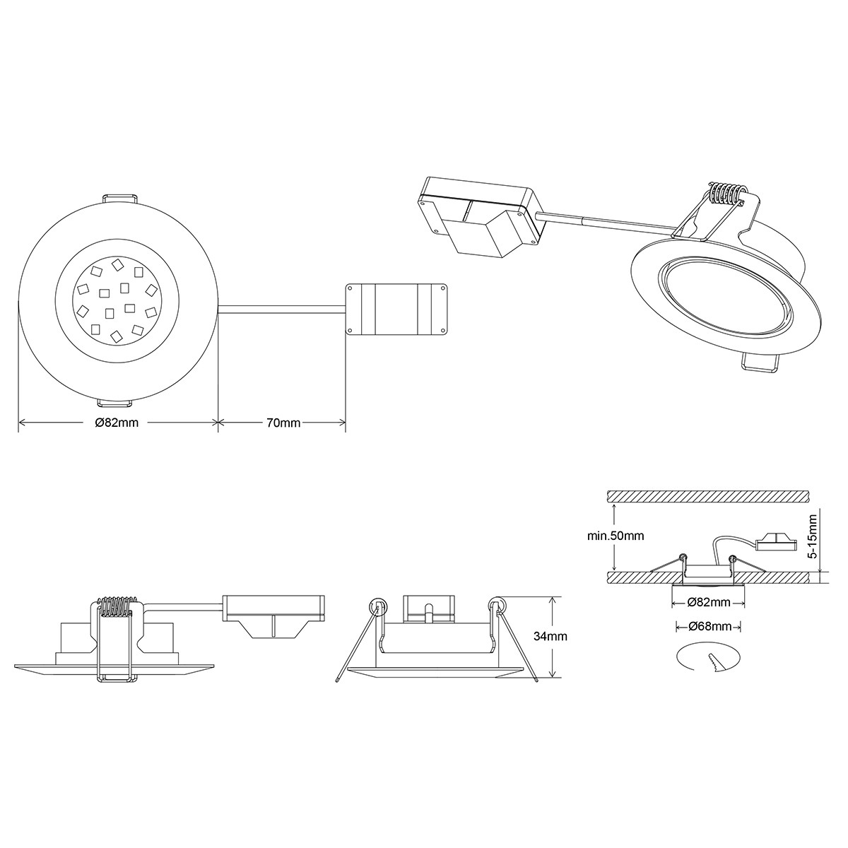 LED Spot - Inbouwspot - Trion Roluno - 5W - Warm Wit 3000K - Rond - Mat Wit - Aluminium - Ø80