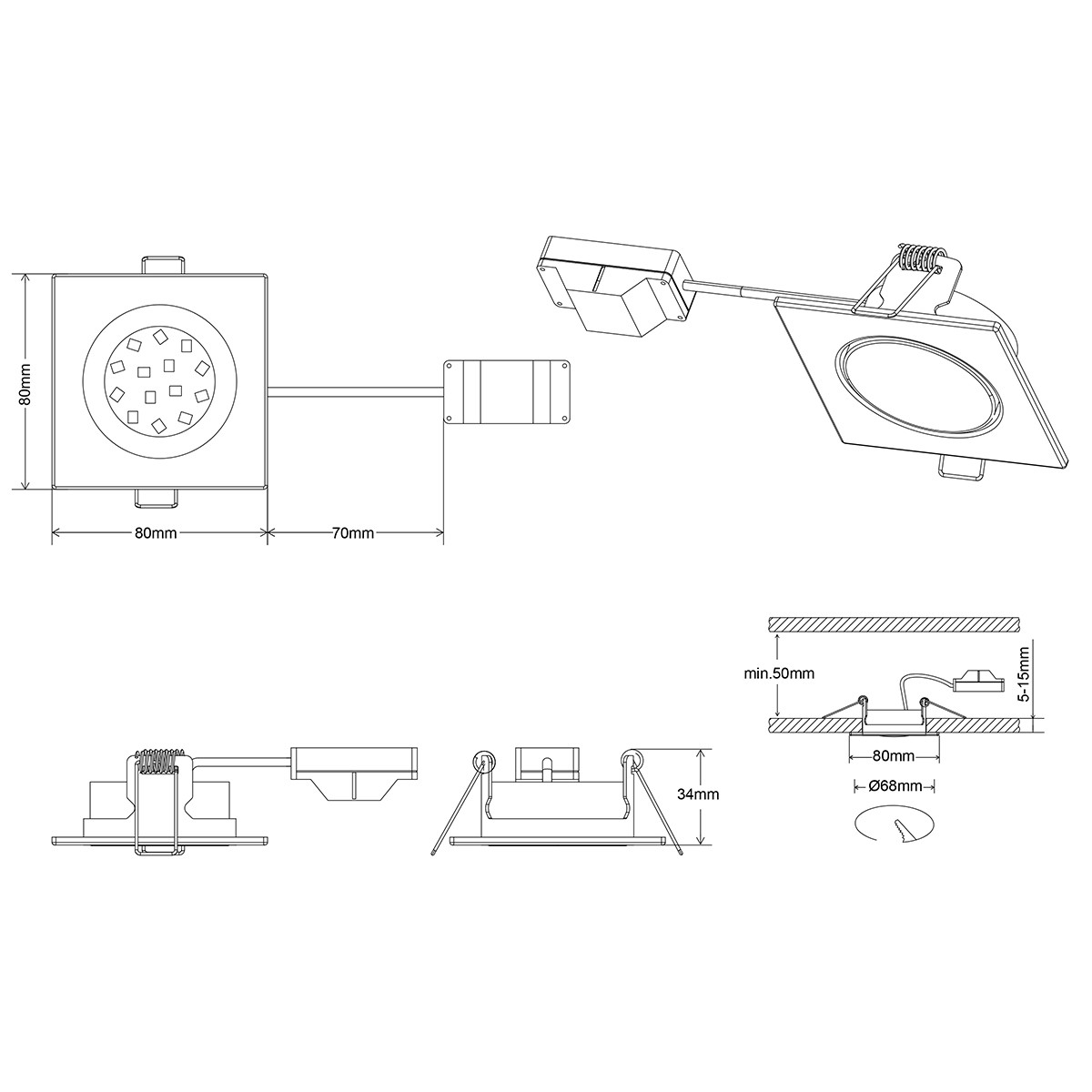 LED Spot - Inbouwspot - Trion Roluno - 5W - Warm Wit 3000K - Vierkant - Mat Chroom - Aluminium