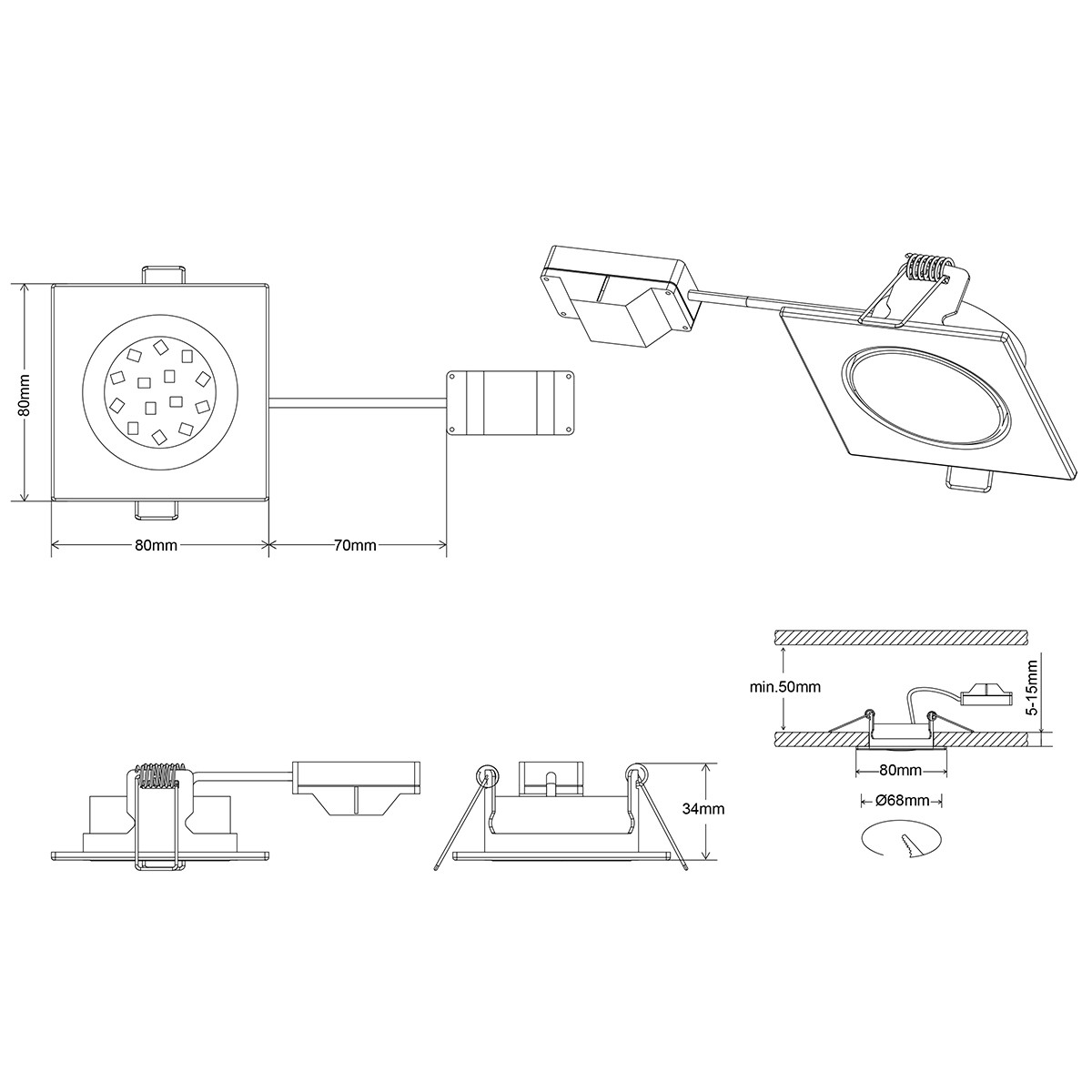 LED Spot - Inbouwspot - Trion Roluno - 5W - Warm Wit 3000K - Vierkant - Mat Nikkel - Aluminium