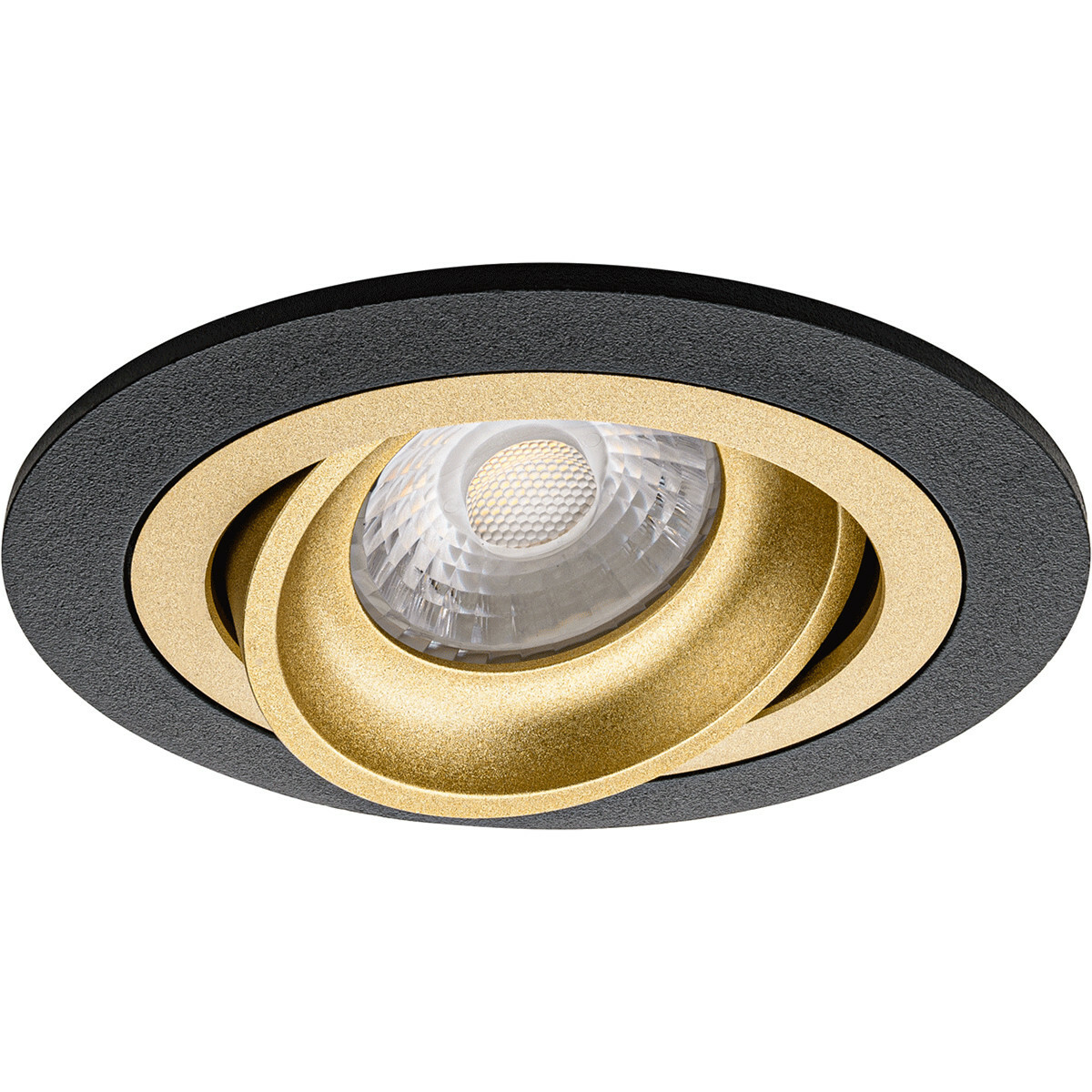 LED Spot Set - Aigi - Pragmi Alpin Pro - GU10 Fitting - Inbouw Rond - Mat Zwart/Goud - 6W - Helder/Koud Wit 6400K - Kantelbaar Ø92mm