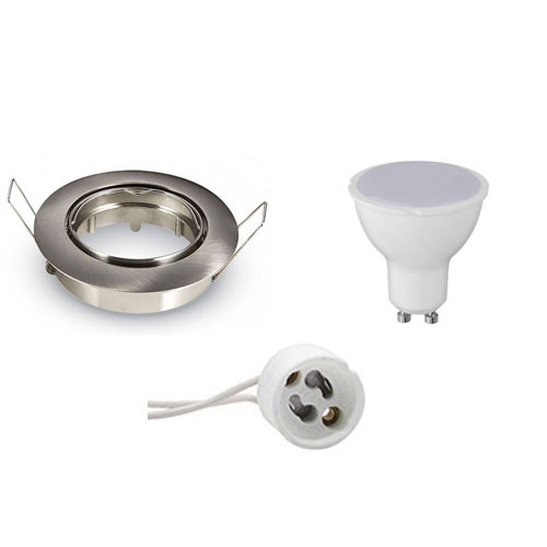 LED Spot Set - GU10 Fitting - Inbouw Rond - Mat Chroom - 6W - Helder/Koud Wit 6000K - Kantelbaar Ø82mm