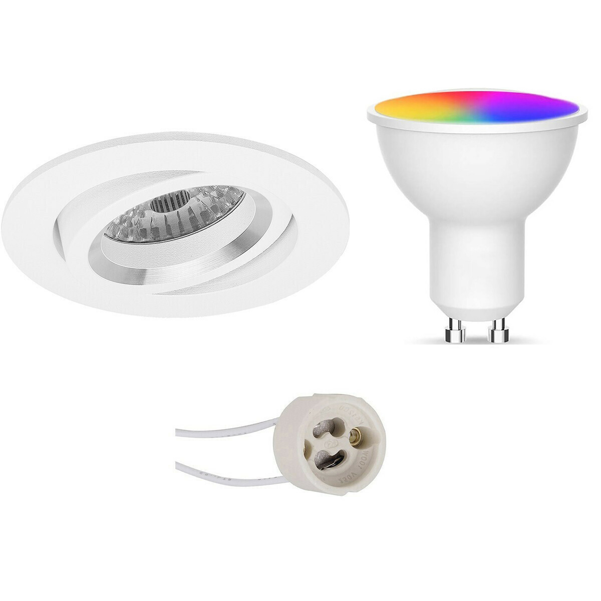 LED Spot Set GU10 - Facto - Smart LED - Wifi LED - Slimme LED - 5W - RGB+CCT - Aanpasbare Kleur - Dimbaar - Afstandsbediening - Pragmi Aerony Pro - Inbouw Rond - Mat Wit - Kantelba