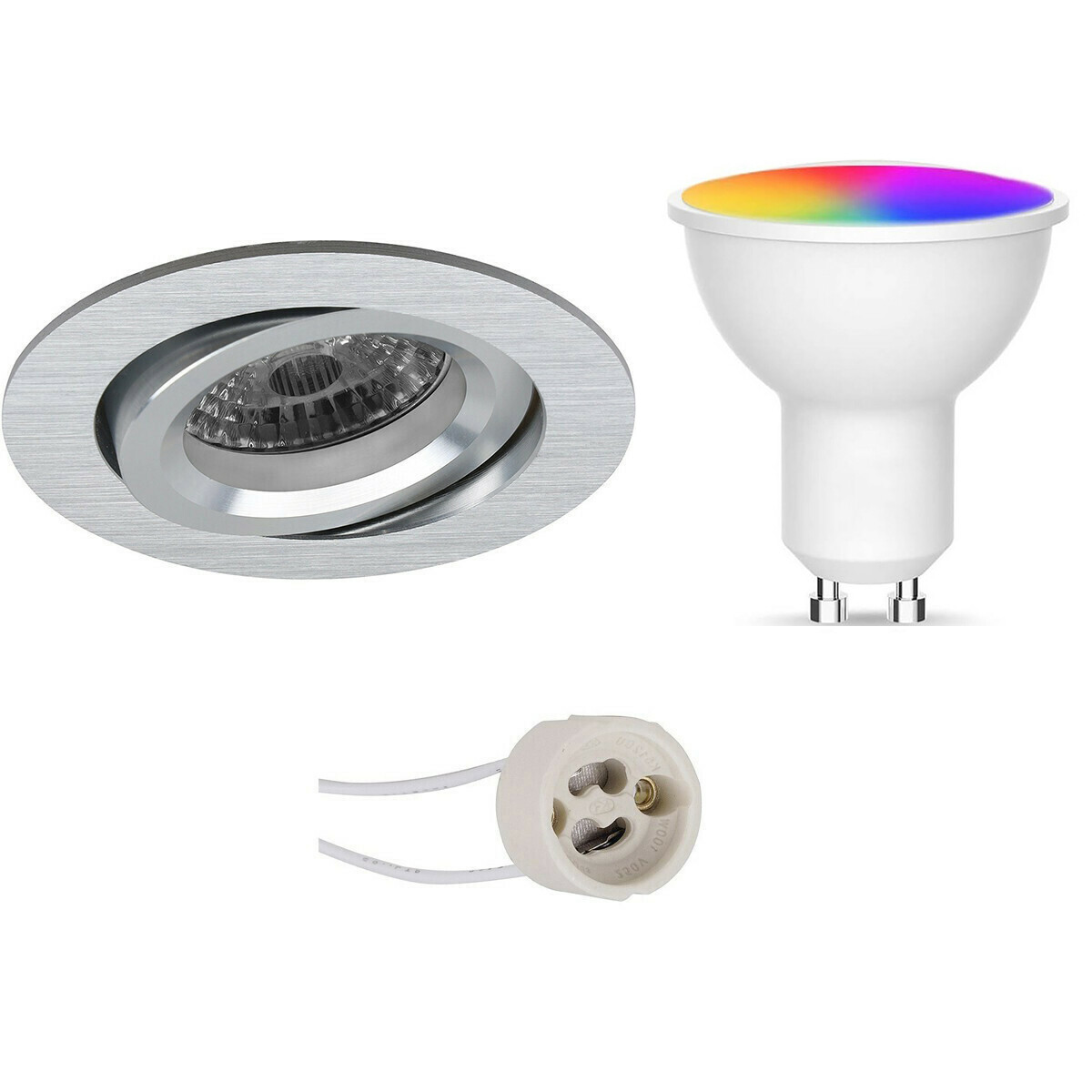 LED Spot Set GU10 - Facto - Smart LED - Wifi LED - Slimme LED - 5W - RGB+CCT - Aanpasbare Kleur - Dimbaar - Afstandsbediening - Pragmi Aerony Pro - Inbouw Rond - Mat Zilver - Kante
