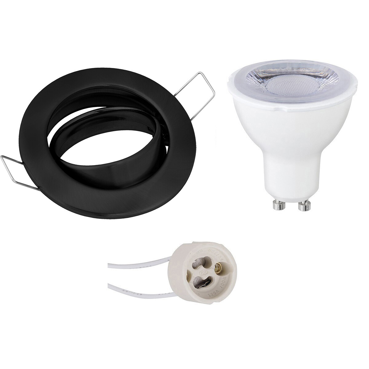 LED Spot Set - GU10 Fitting - Dimbaar - Inbouw Rond - Mat Zwart - 6W - Warm Wit 3000K - Kantelbaar Ø82mm