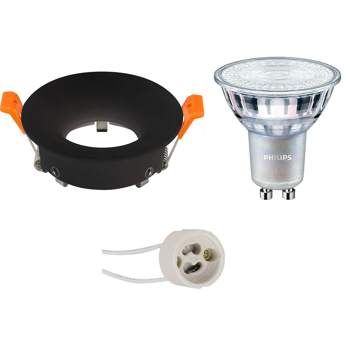 LED Spot Set - GU10 Fitting - Inbouw Rond - Mat Zwart - Ø85mm - Philips - MASTER 927 36D VLE - 3.7W - Warm Wit 2200K-2700K - DimTone Dimbaar product afbeelding