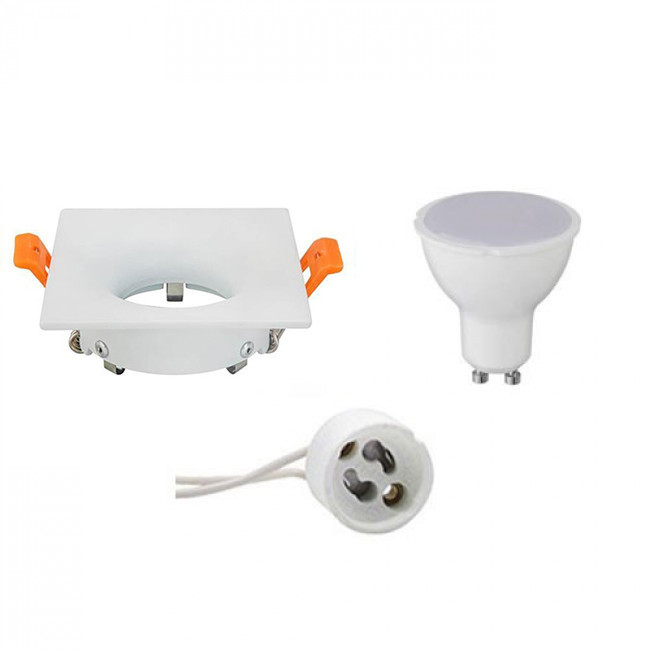 LED Spot Set - GU10 Fitting - Inbouw Vierkant - Mat Wit - 4W - Helder/Koud Wit 6400K - 85mm