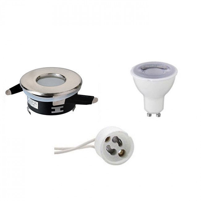 LED Spot Set GU10 Fitting Waterdicht IP65 Dimbaar Inbouw Rond Mat Chroom 6W Helder-Koud Wit 6400K Ø8