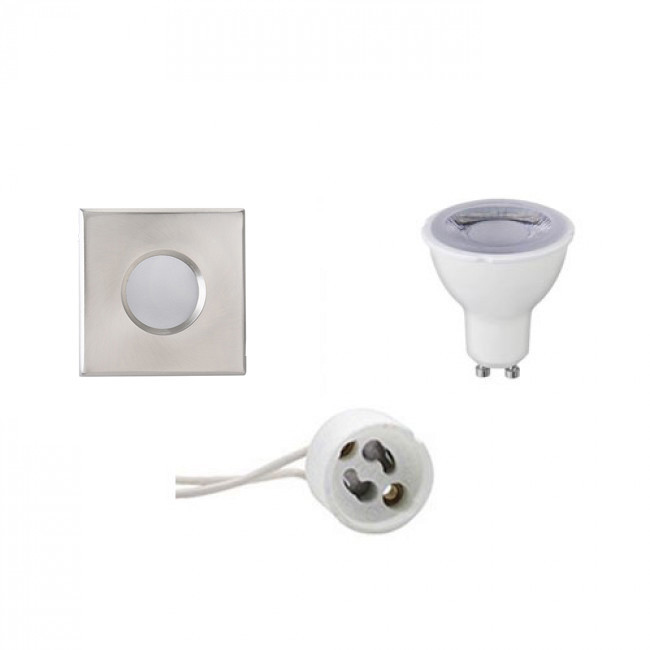 LED Spot Set - Aigi - GU10 Fitting - Waterdicht IP65 - Dimbaar - Inbouw Vierkant - Mat Chroom - 6W - Warm Wit 3000K - 82mm