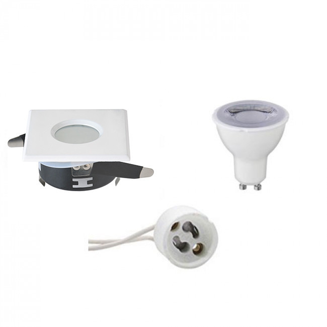 LED Spot Set GU10 Fitting Waterdicht IP65 Dimbaar Inbouw Vierkant Mat Wit 6W Helder-Koud Wit 6400K 8