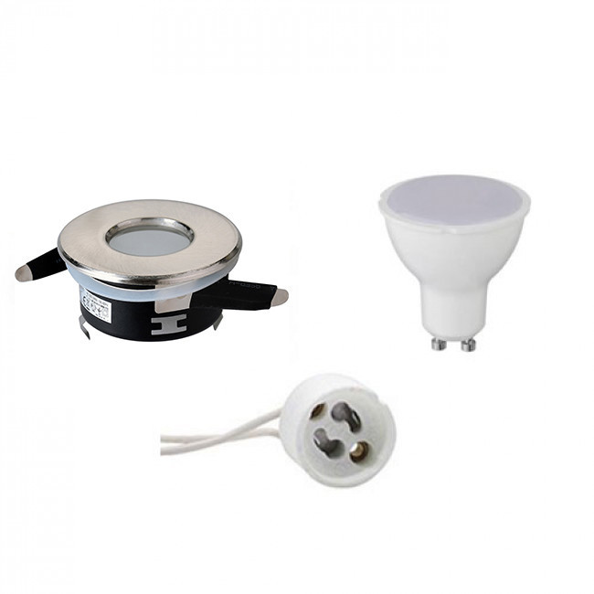 LED Spot Set GU10 Fitting Waterdicht IP65 Inbouw Rond Mat Chroom 6W Helder-Koud Wit 6400K Ø82mm