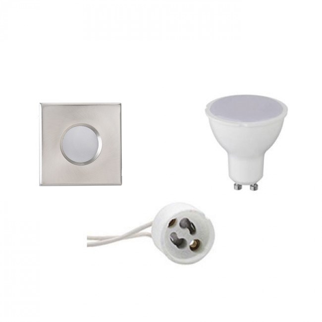 LED Spot Set GU10 Fitting Waterdicht IP65 Inbouw Vierkant Mat Chroom 6W Helder-Koud Wit 6400K 82mm