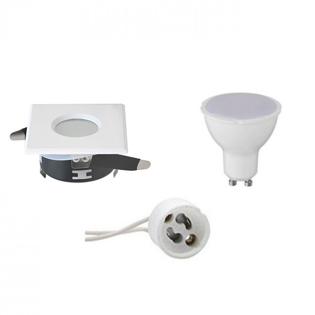 LED Spot Set GU10 Fitting Waterdicht IP65 Inbouw Vierkant Mat Wit 6W Warm Wit 3000K 82mm