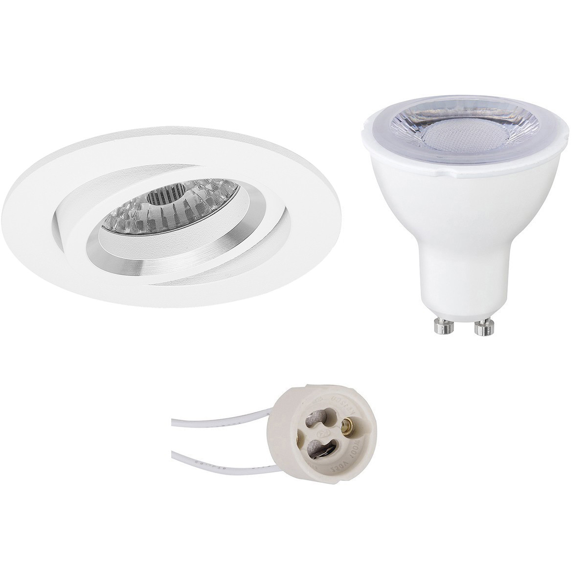 LED Spot Set - Pragmi Aerony Pro - GU10 Fitting - Dimbaar - Inbouw Rond - Mat Wit - 6W - Warm Wit 3000K - Kantelbaar - Ø82mm