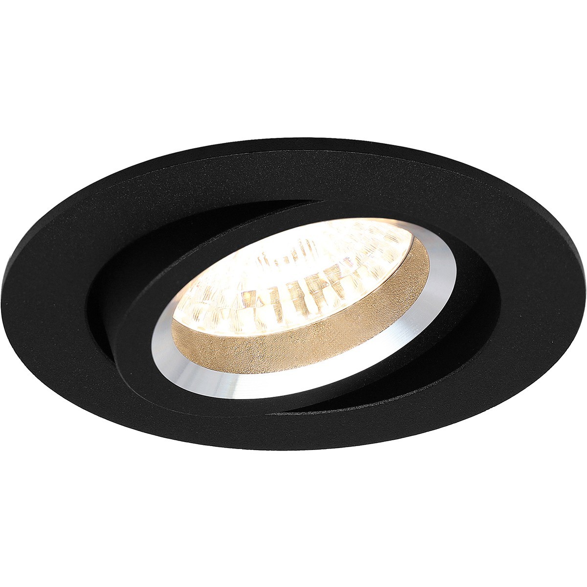 LED Spot Set - Pragmi Aerony Pro - GU10 Fitting - Dimbaar - Inbouw Rond - Mat Zwart - 6W - Helder/Koud Wit 6400K - Kantelbaar - Ø82mm