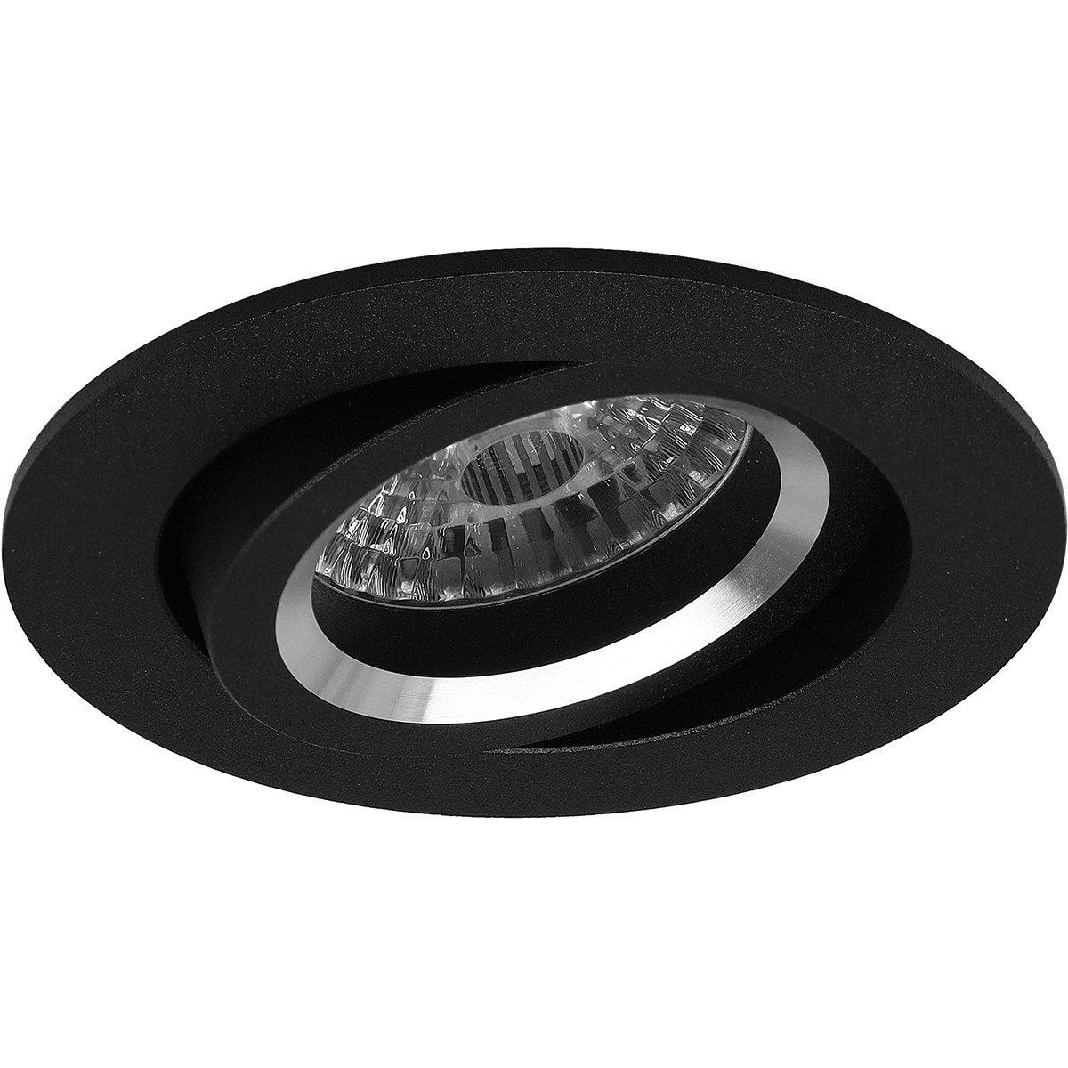 LED Spot Set - Pragmi Aerony Pro - GU10 Fitting - Dimbaar - Inbouw Rond - Mat Zwart - 6W - Helder/Koud Wit 6400K - Kantelbaar - Ø82mm