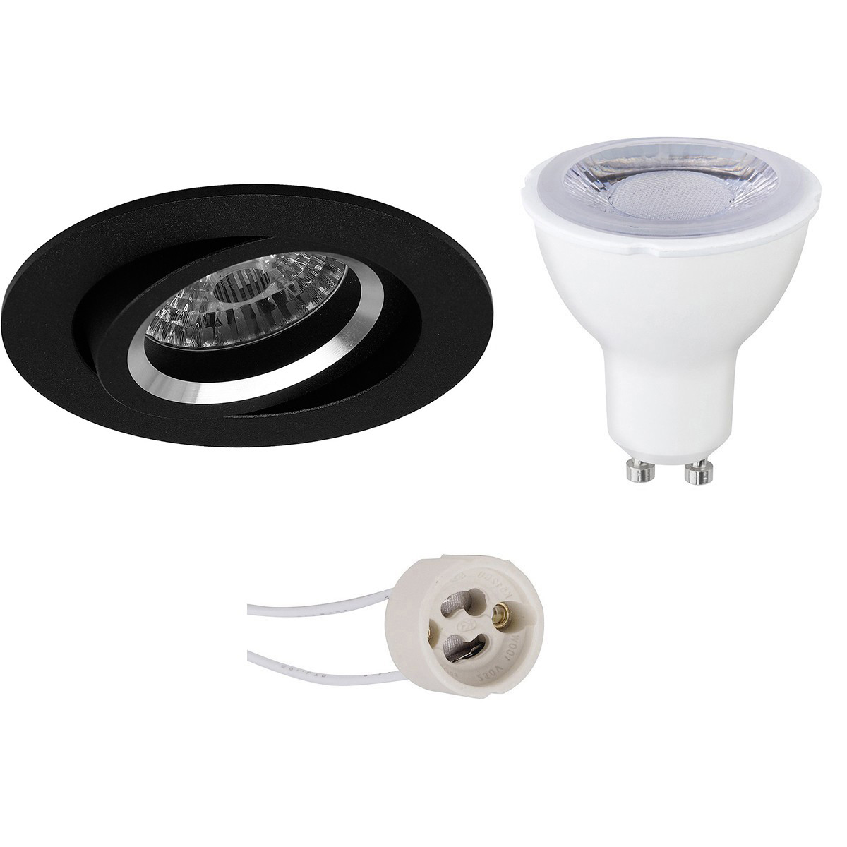 LED Spot Set - Pragmi Aerony Pro - GU10 Fitting - Dimbaar - Inbouw Rond - Mat Zwart - 6W - Warm Wit 3000K - Kantelbaar - Ø82mm