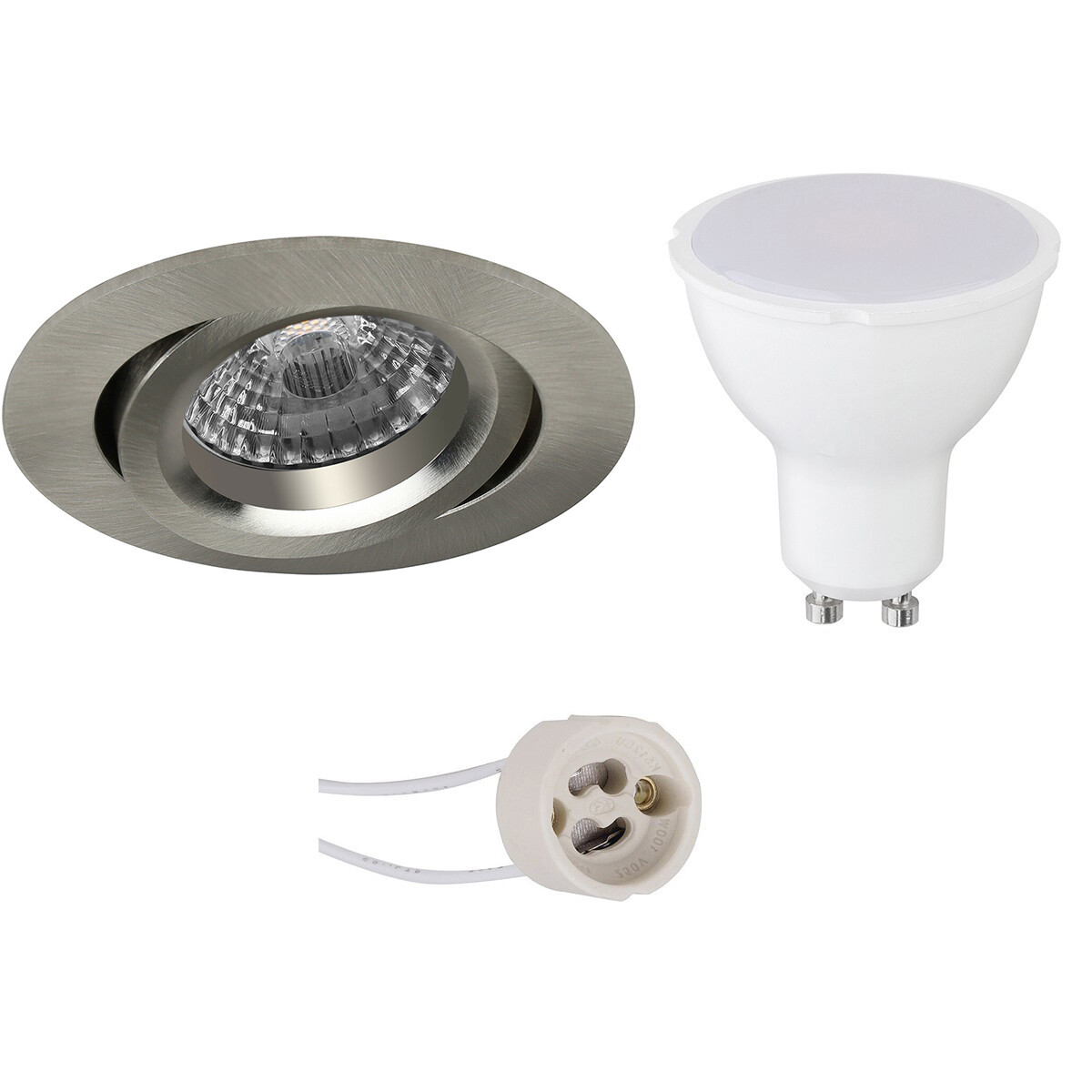 LED Spot Set Pragmi Aerony Pro GU10 Fitting Dimbaar Inbouw Rond Mat Nikkel 6W Natuurlijk Wit 4200K K