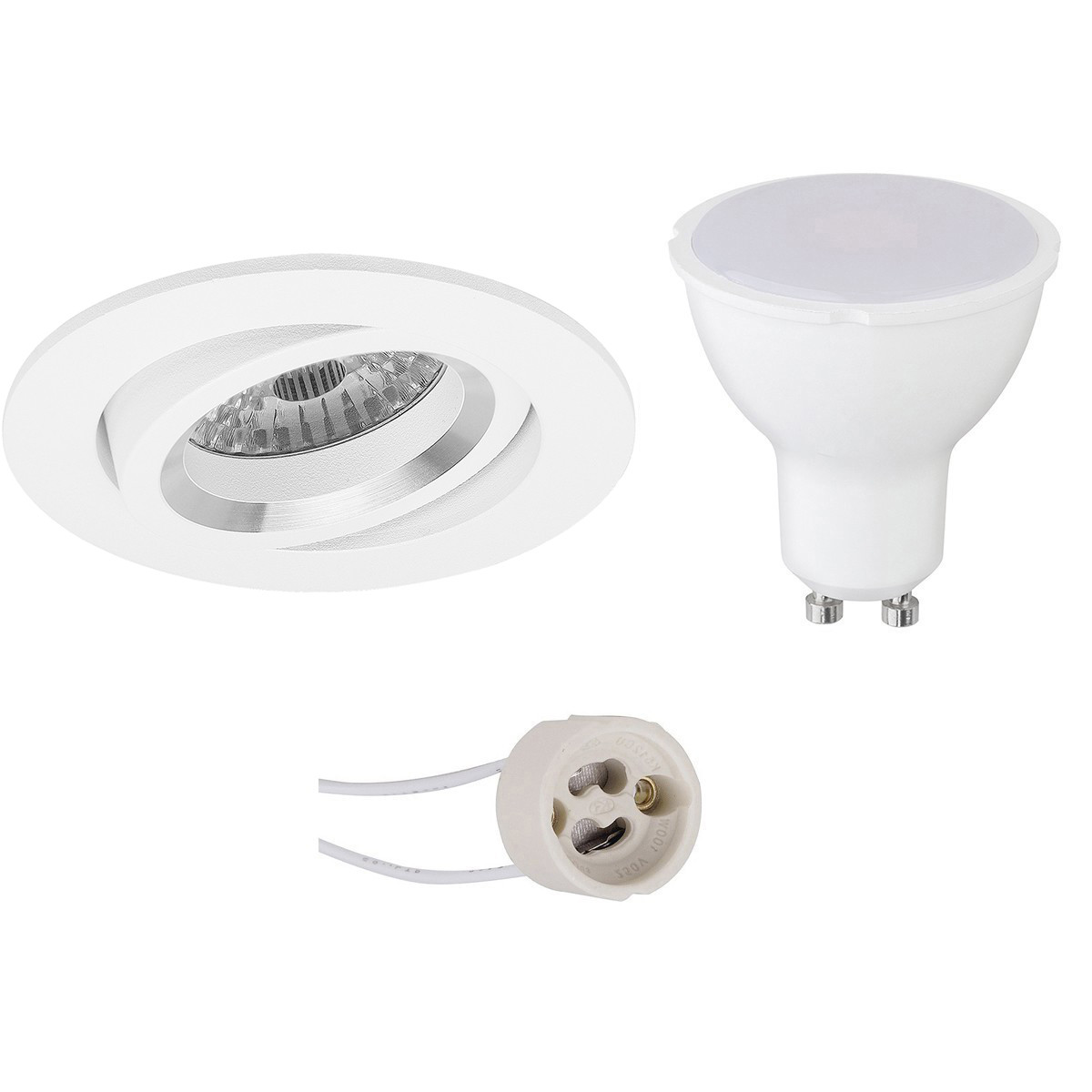 LED Spot Set - Pragmi Aerony Pro - GU10 Fitting - Inbouw Rond - Mat Wit - 4W - Warm Wit 3000K - Kantelbaar - Ø82mm