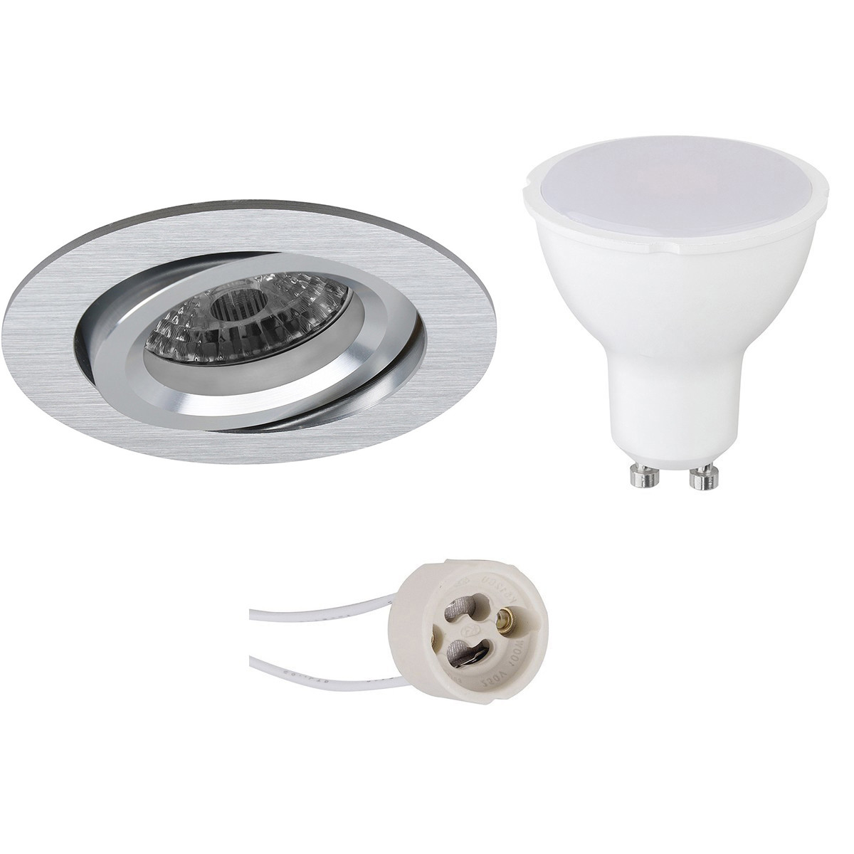 LED Spot Set - Pragmi Aerony Pro - GU10 Fitting - Inbouw Rond - Mat Zilver - 6W - Natuurlijk Wit 4200K - Kantelbaar - Ø82mm