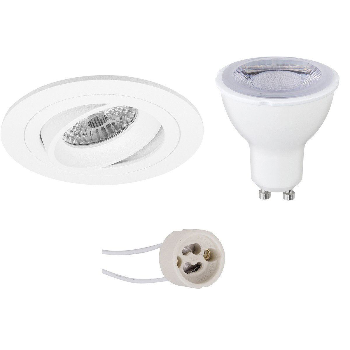 LED Spot Set Pragmi Alpin Pro GU10 Fitting Dimbaar Inbouw Rond Mat Wit 6W Warm Wit 3000K Kantelbaar 