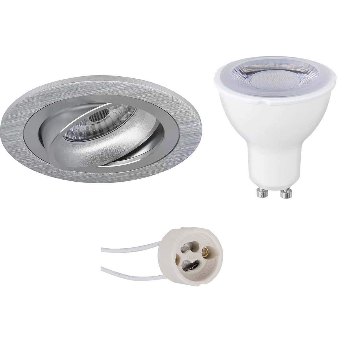 LED Spot Set - Pragmi Alpin Pro - GU10 Fitting - Dimbaar - Inbouw Rond - Mat Zilver - 6W - Natuurlijk Wit 4200K - Kantelbaar Ø92mm