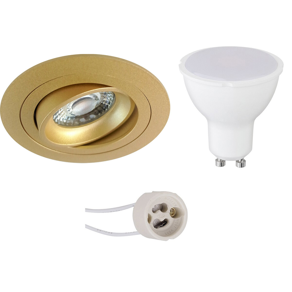 LED Spot Set Pragmi Alpin Pro GU10 Fitting Dimbaar Inbouw Rond Mat Goud 6W Helder-Koud Wit 6400K Kan