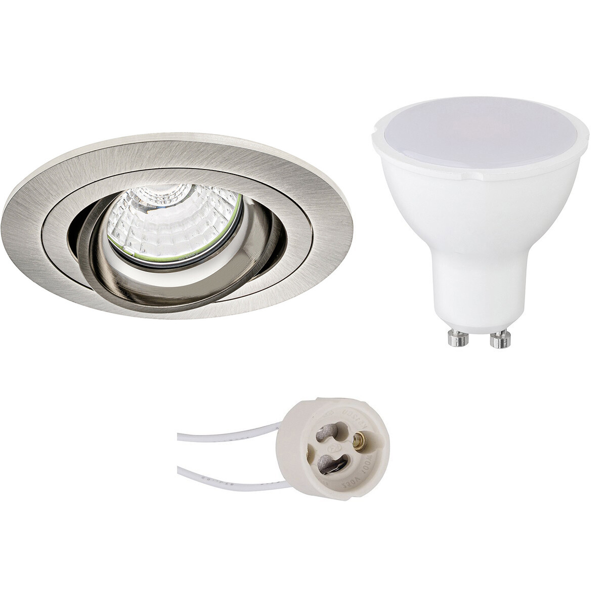 LED Spot Set - Aigi - Pragmi Alpin Pro - GU10 Fitting - Inbouw Rond - Mat Nikkel - 6W - Warm Wit 3000K - Kantelbaar - Ø92mm