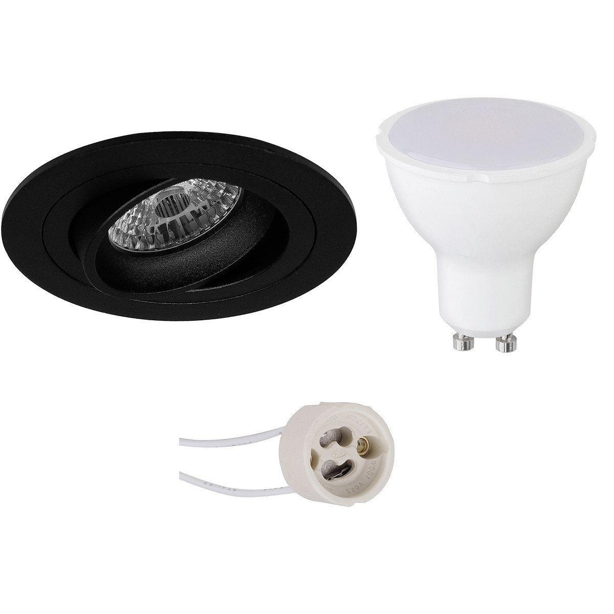 LED Spot Set - Aigi - Pragmi Alpin Pro - GU10 Fitting - Inbouw Rond - Mat Zwart - 6W - Warm Wit 3000K - Kantelbaar Ø92mm