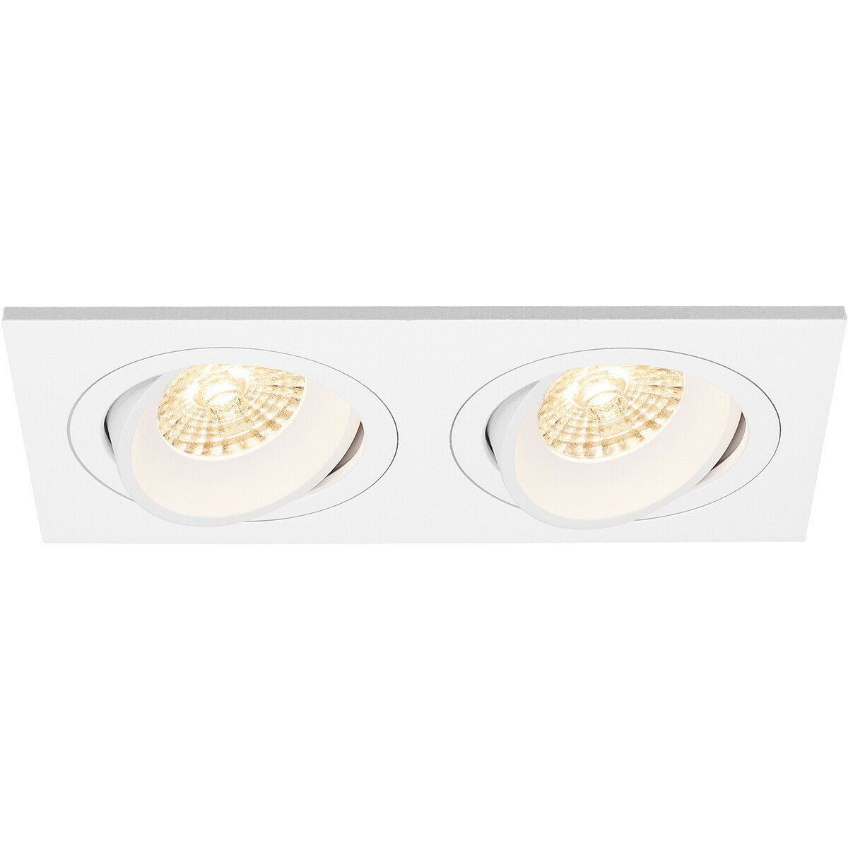 LED Spot Set - Pragmi Borny Pro - GU10 Fitting - Dimbaar - Inbouw Rechthoek Dubbel - Mat Wit - 6W - Helder/Koud Wit 6400K - Kantelbaar - 175x92mm