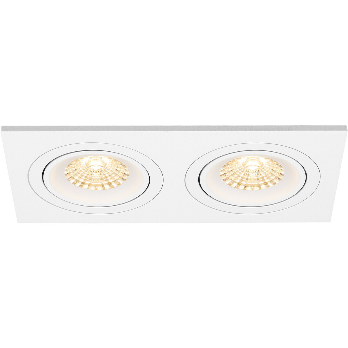 LED Spot Set - Pragmi Borny Pro - GU10 Fitting - Dimbaar - Inbouw Rechthoek Dubbel - Mat Wit - 6W - Helder/Koud Wit 6400K - Kantelbaar - 175x92mm