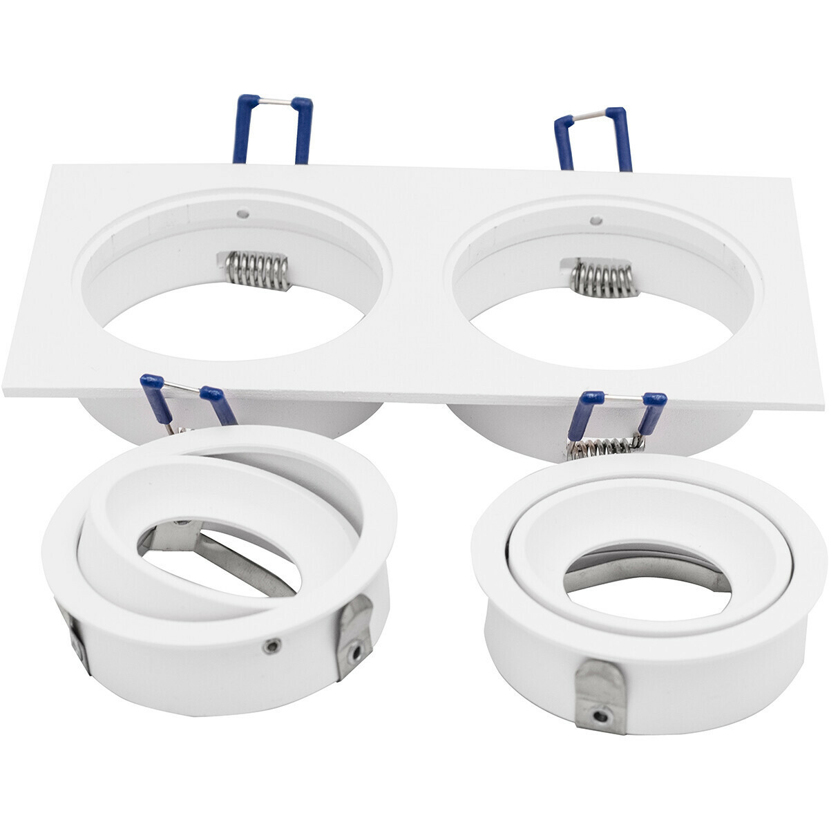 LED Spot Set - Pragmi Borny Pro - GU10 Fitting - Inbouw Rechthoek Dubbel - Mat Wit - 4W - Warm Wit 3000K - Kantelbaar - 175x92mm