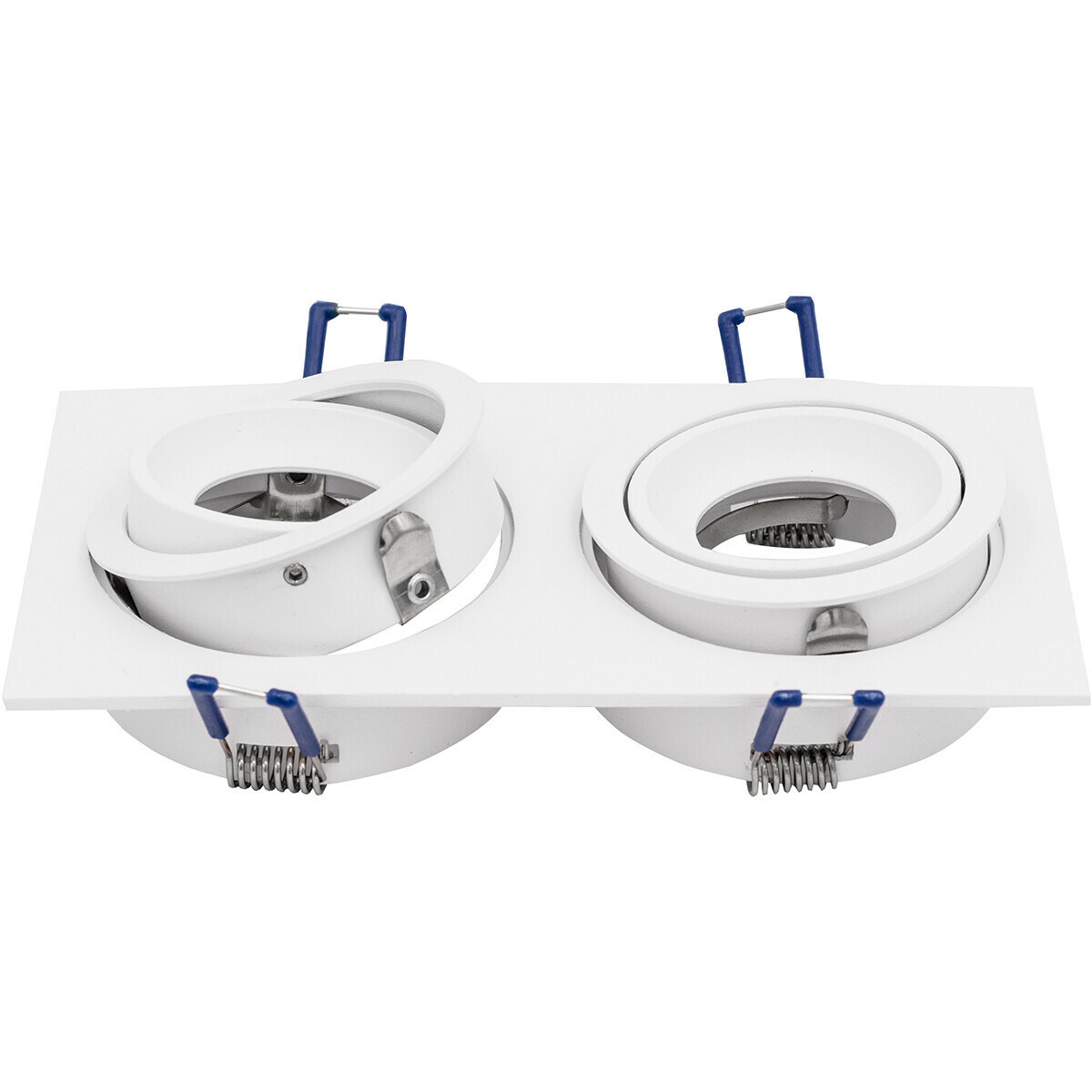 LED Spot Set - Pragmi Borny Pro - GU10 Fitting - Dimbaar - Inbouw Rechthoek Dubbel - Mat Wit - 6W - Helder/Koud Wit 6400K - Kantelbaar - 175x92mm