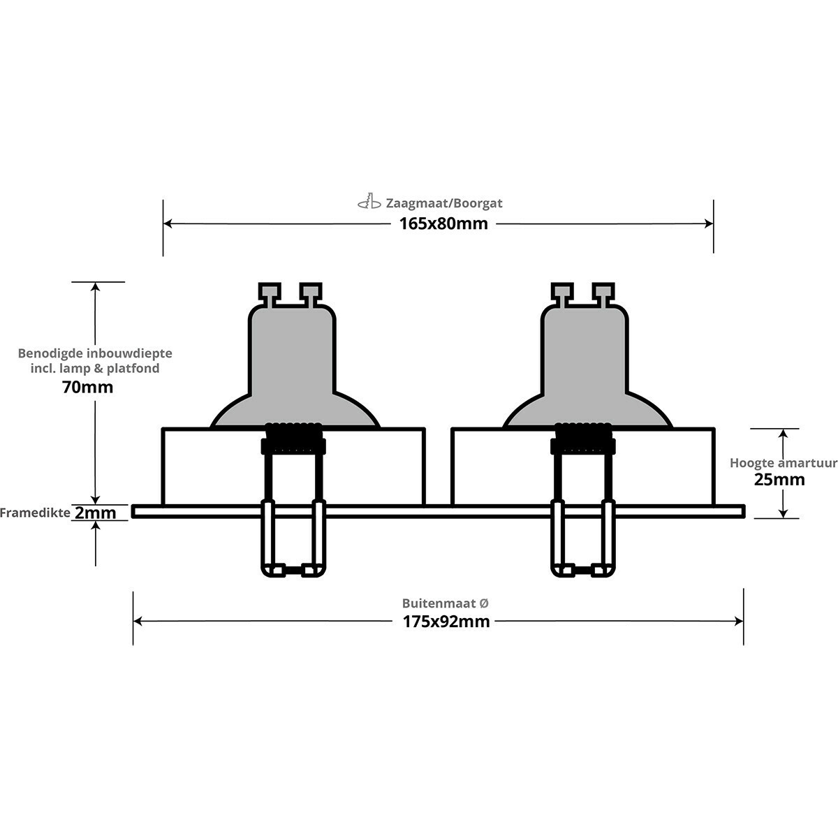 LED Spot Set - Pragmi Borny Pro - GU10 Fitting - Inbouw Rechthoek Dubbel - Mat Wit - 4W - Warm Wit 3000K - Kantelbaar - 175x92mm