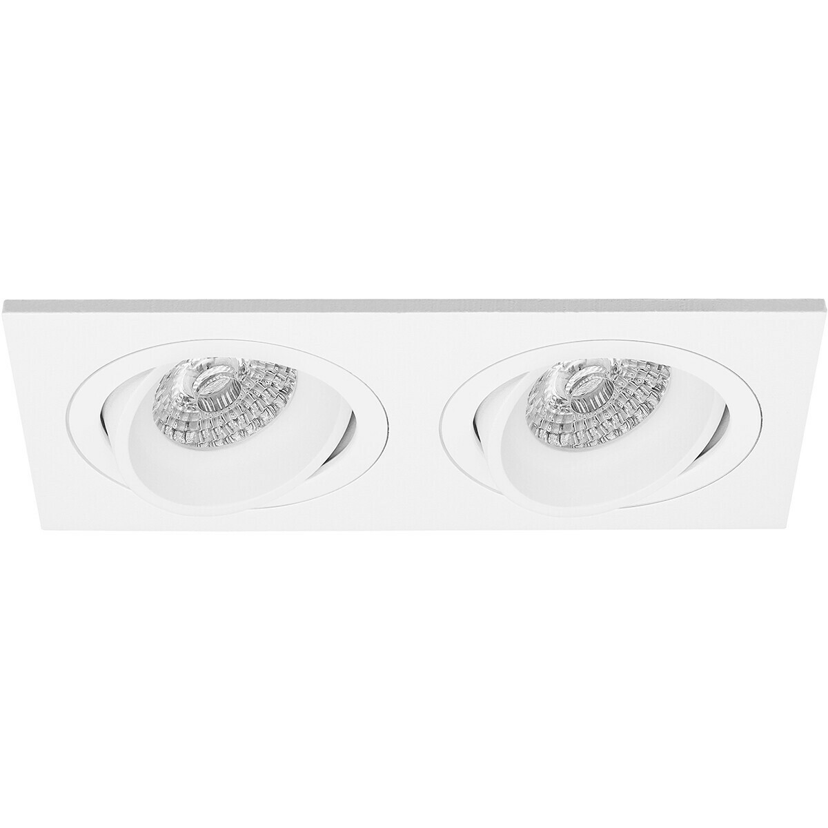 LED Spot Set - Aigi - Pragmi Borny Pro - GU10 Fitting - Inbouw Rechthoek Dubbel - Mat Wit - 8W - Helder/Koud Wit 6400K - Kantelbaar - 175x92mm