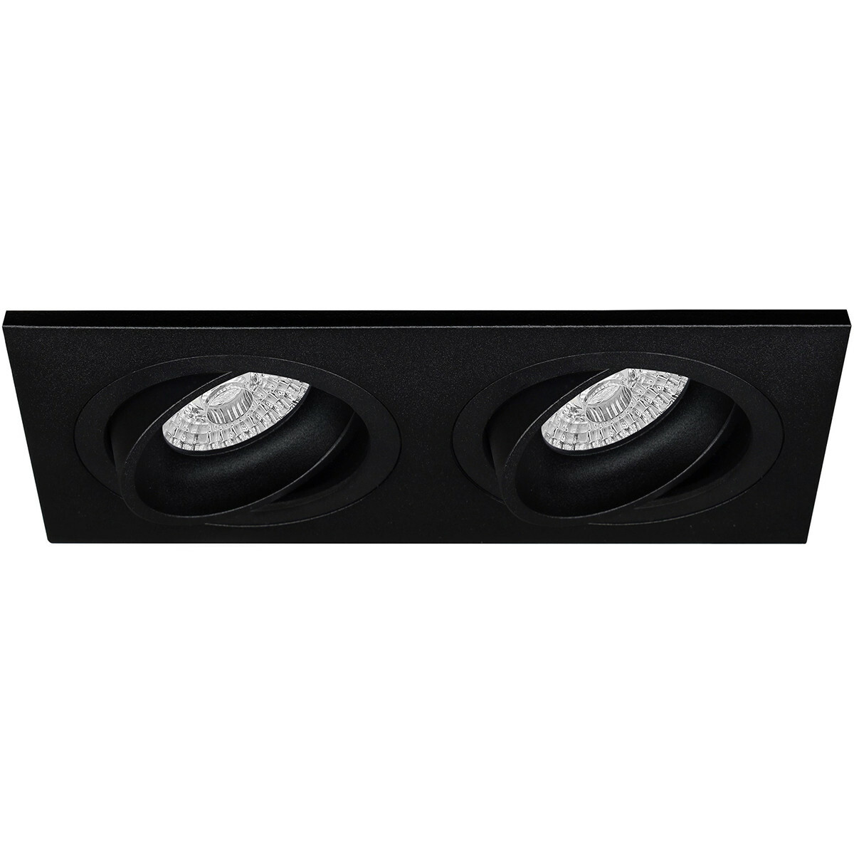 LED Spot Set - Pragmi Borny Pro - GU10 Fitting - Inbouw Rechthoek Dubbel - Mat Zwart - 4W - Warm Wit 3000K - Kantelbaar - 175x92mm