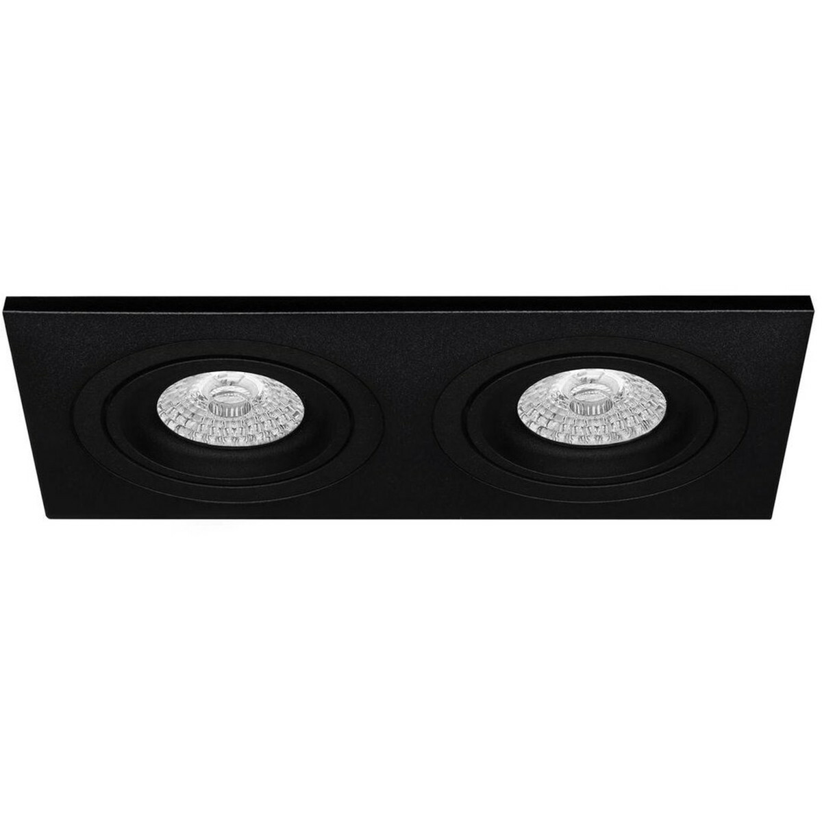 LED Spot Set - Pragmi Borny Pro - GU10 Fitting - Inbouw Rechthoek Dubbel - Mat Zwart - 4W - Warm Wit 3000K - Kantelbaar - 175x92mm