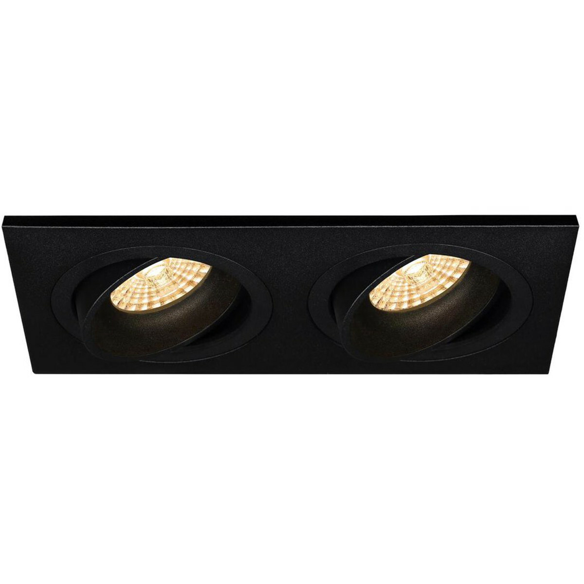 LED Spot Set - Pragmi Borny Pro - GU10 Fitting - Inbouw Rechthoek Dubbel - Mat Zwart - 4W - Warm Wit 3000K - Kantelbaar - 175x92mm