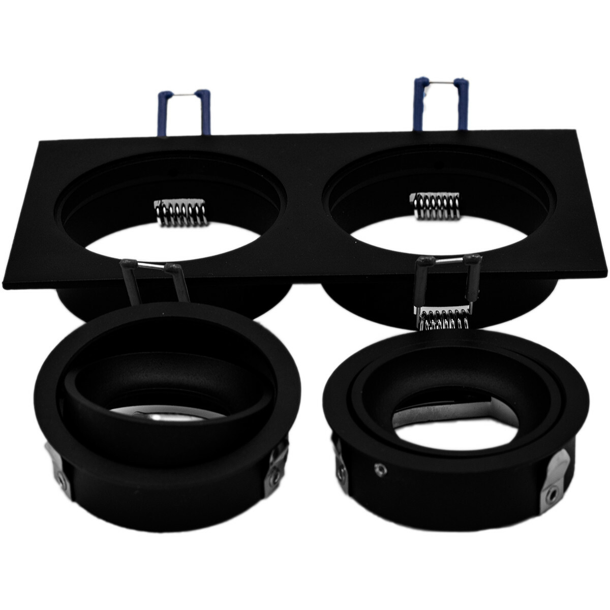 LED Spot Set - Pragmi Borny Pro - GU10 Fitting - Inbouw Rechthoek Dubbel - Mat Zwart - 4W - Warm Wit 3000K - Kantelbaar - 175x92mm