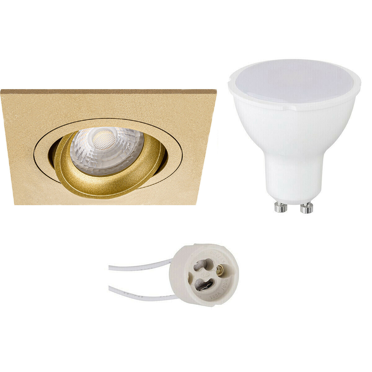 LED Spot Set - Pragmi Borny Pro - GU10 Fitting - Dimbaar - Inbouw Vierkant - Mat Goud - 6W - Helder/Koud Wit 6400K - Kantelbaar - 92mm