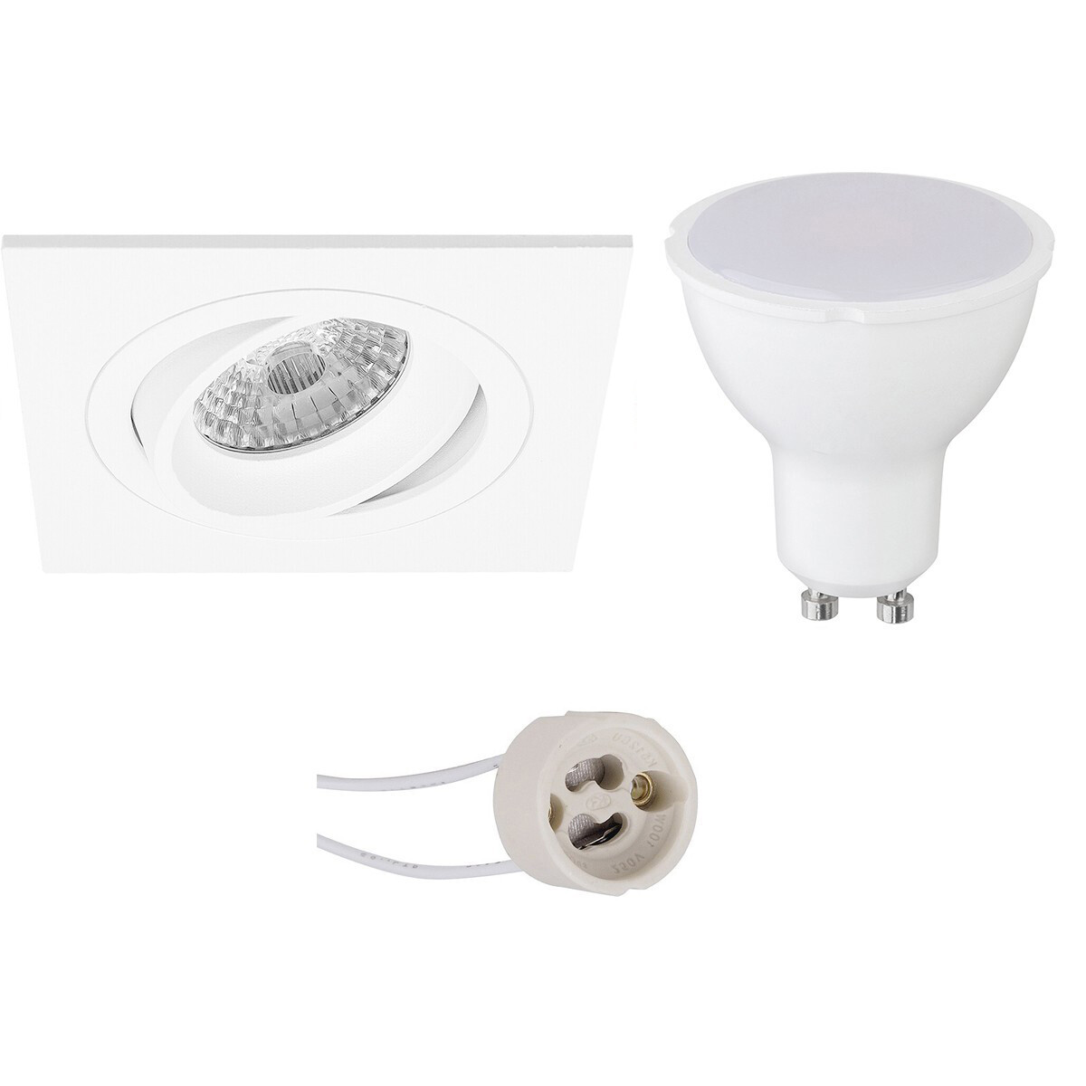 LED Spot Set - Pragmi Borny Pro - GU10 Fitting - Dimbaar - Inbouw Vierkant - Mat Wit - 6W - Warm Wit 3000K - Kantelbaar - 92mm