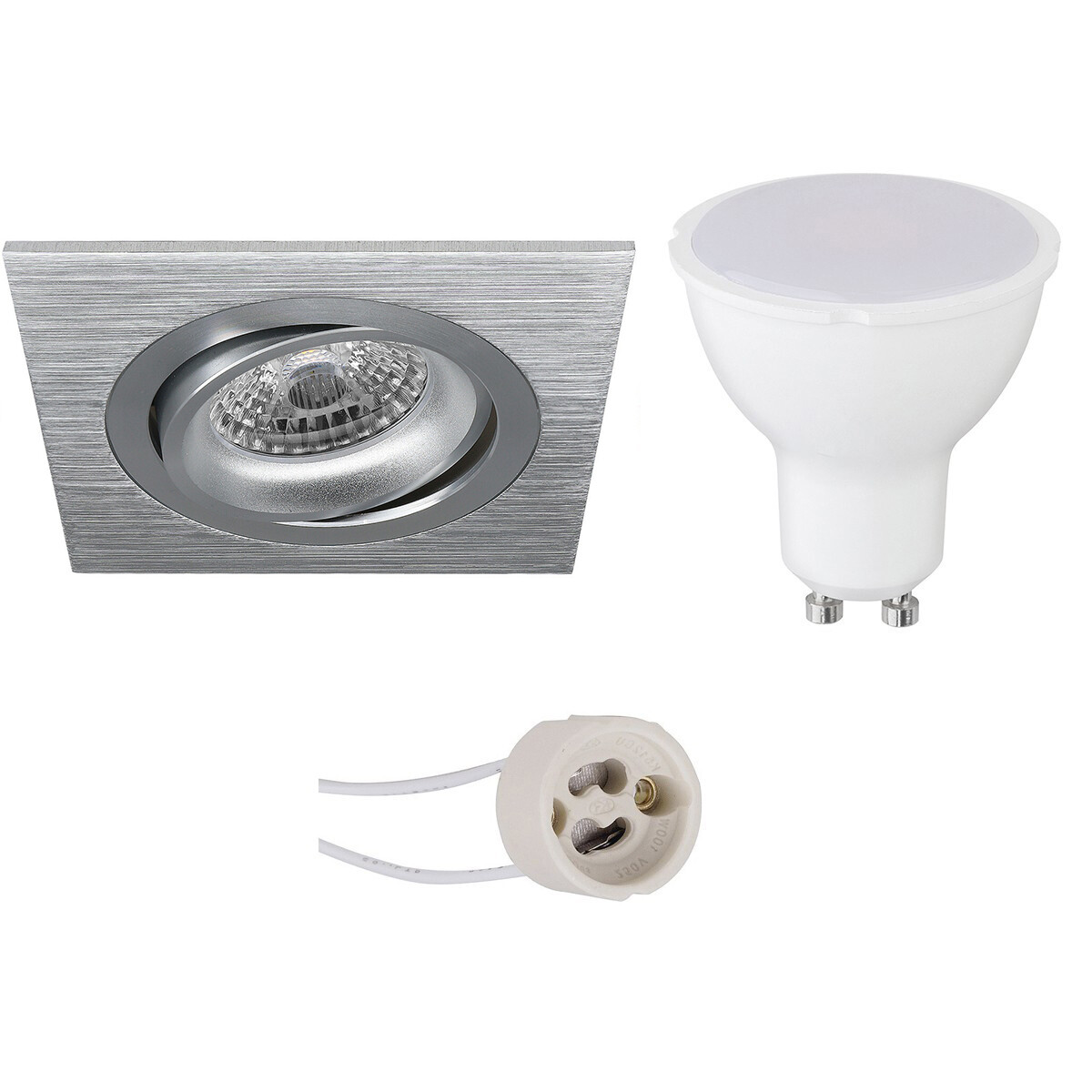 LED Spot Set - Aigi - Pragmi Borny Pro - GU10 Fitting - Inbouw Vierkant - Mat Zilver - 6W - Warm Wit 3000K - Kantelbaar - 92mm