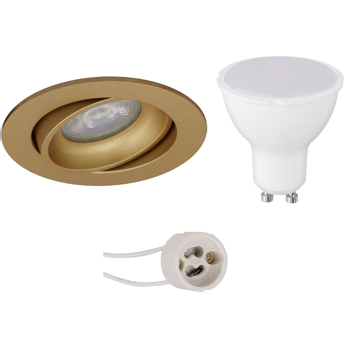 LED Spot Set Pragmi Delton Pro GU10 Fitting Dimbaar Inbouw Rond Mat Goud 6W Helder-Koud Wit 6400K Ka